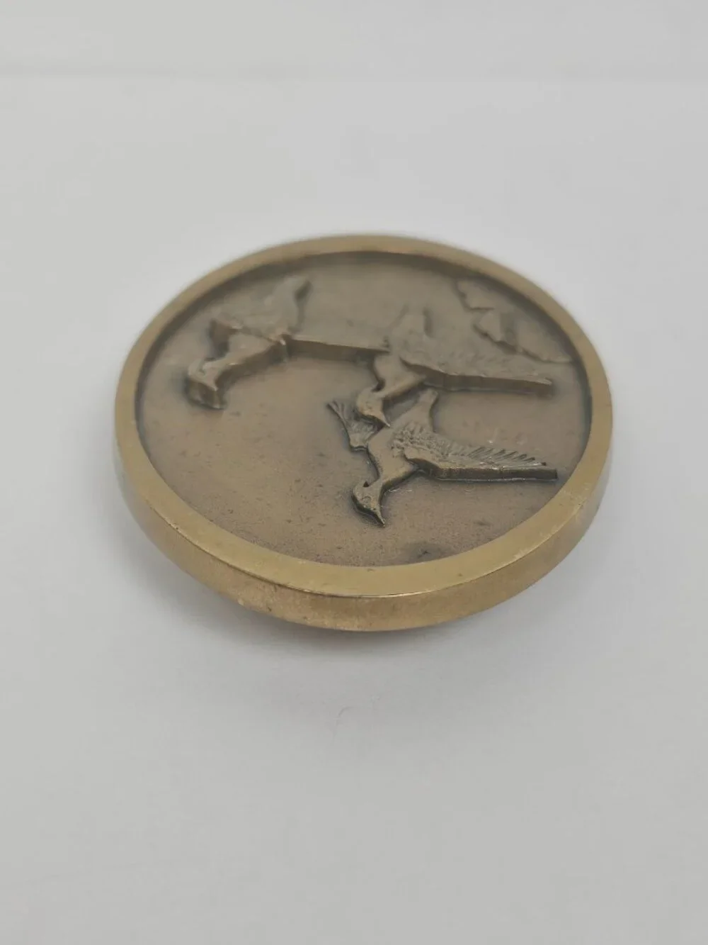 Owen Gromme Designed Three Wood Ducks Over Marsh 1980's Brass Tone Belt Buckle